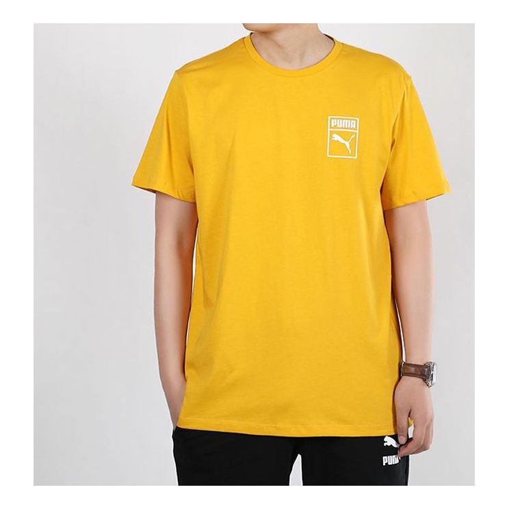 PUMA Graphic Box Logo Printed Short Sleeve TEE Men Yellow 598625-25