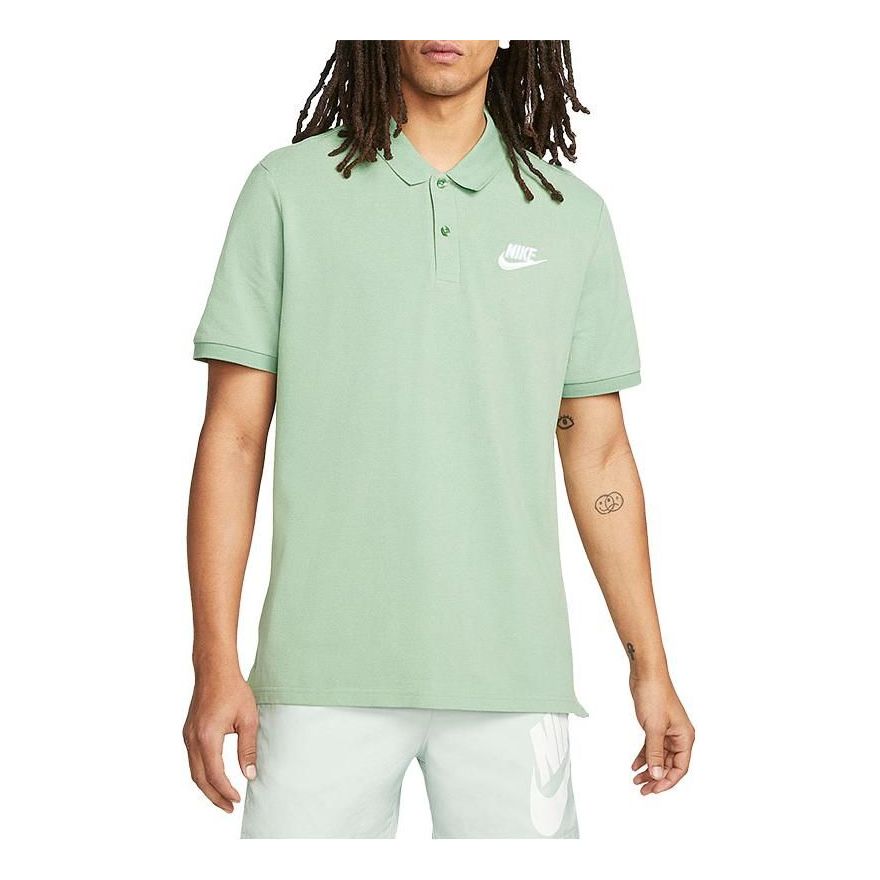 Men's Nike Sportswear Casual Sports lapel Logo Solid Color Short Sleeve Polo Shirt Green CN8765-006