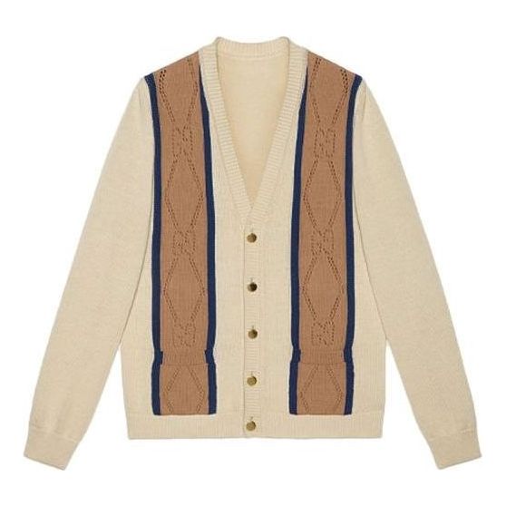 Gucci Striped V-Neck Cardigan 'Beige Brown' 655105-XKBWE-9275