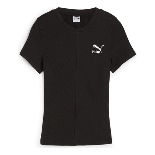 (WMNS) PUMA Classics Ribbed Slim T-Shirt 'Black' 626629-01