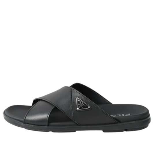 PRADA Leather Criss Cross Slide 'Black' 2X3111-3LEM-F0002