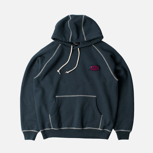 CIRCLED SCRIPT LOGO HOODED SWEATSHIRT - BLUE