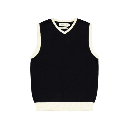 Knitted Sweater Vest-black/cre Black/cream