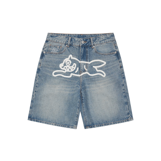 Running Dog Denim Shorts Washed Blue