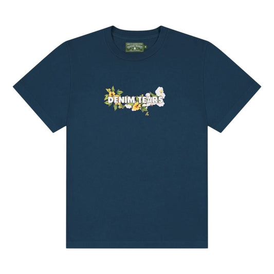 Denim Tears Cotton Floral Logo T-shirt 'Navy' SS25TSL049876