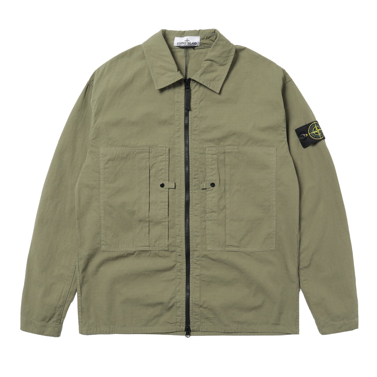 Stone Island Mercerised Organic Cotton Ripstop Overshirt Military Green