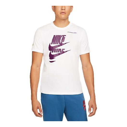 Men's Nike Chest Creative Printing Short Sleeve White T-Shirt DM6378-100