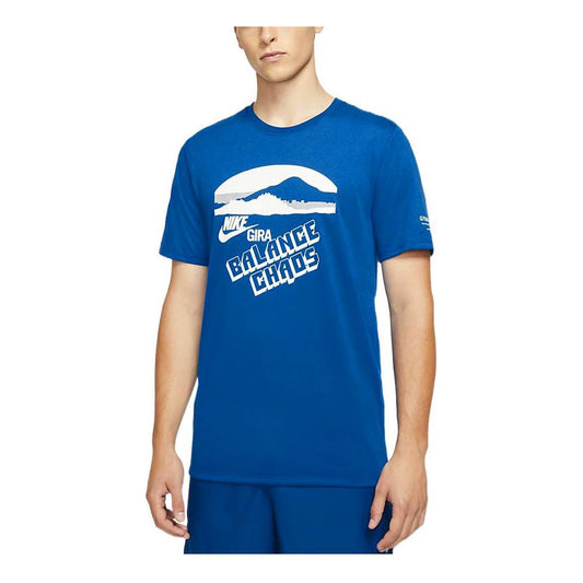 Men's Nike x Gyakusou Crossover Alphabet Printing Round Neck Sports Short Sleeve Blue CU8260-477