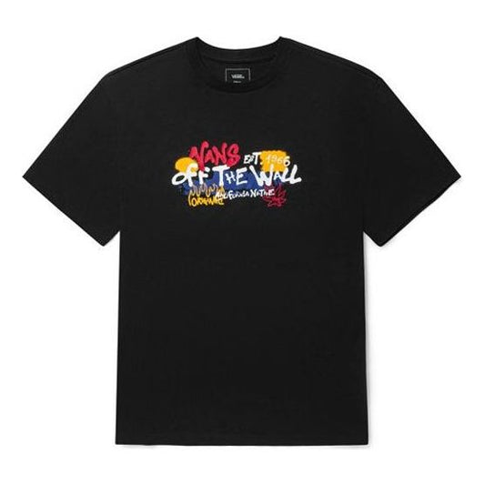 Vans Graffiti Alphabet Cartoon Printing Sports Loose Short Sleeve Couple Style Black VN0A5F3JBLK