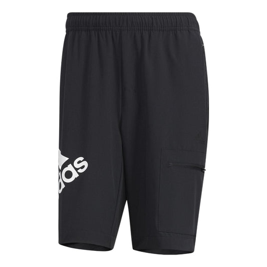 Men's adidas Solid Color Alphabet Logo Straight Sports Shorts Black HE7417
