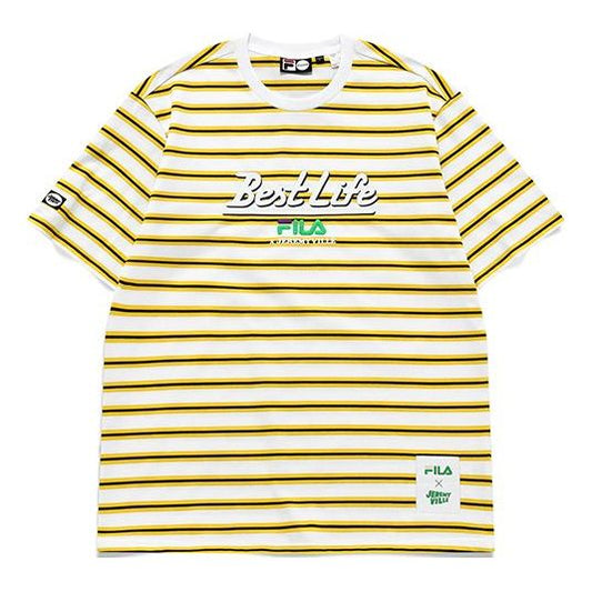 FILA FUSION x Jeremyville Crossover Contrasting Colors Stripe Printing Loose Short Sleeve Couple Style Yellow T11U139108F-WT