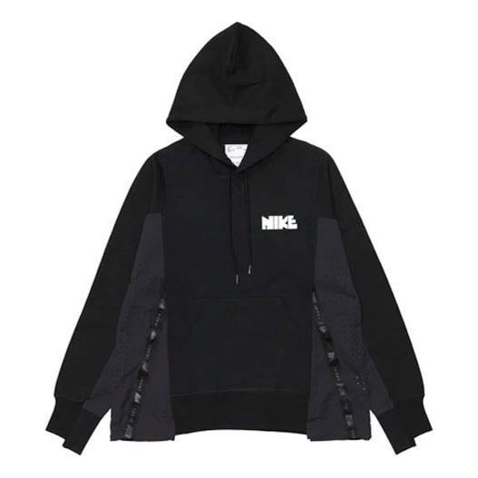 Nike x sacai Logo Printing Splicing Contrasting Hoodie 'Black' CV5727-010