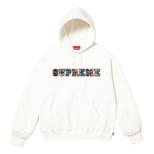 Supreme FW23 Week4 Collegiate Patchwork Leather Hoodie 'White' SUP-FW23-084
