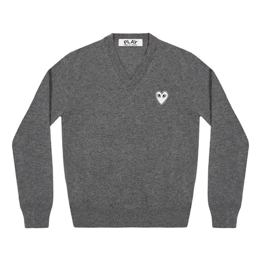 COMME des GARCONS PLAY V-Neck Pullover White Emblem 'Grey' AZ-N060-051-3