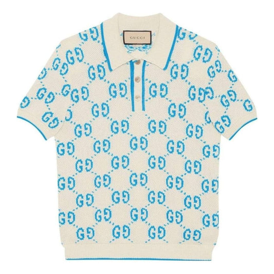 Gucci GG Knit Cotton Piquet Polo 'Ivory Blue' 741962-XKC6B-9028
