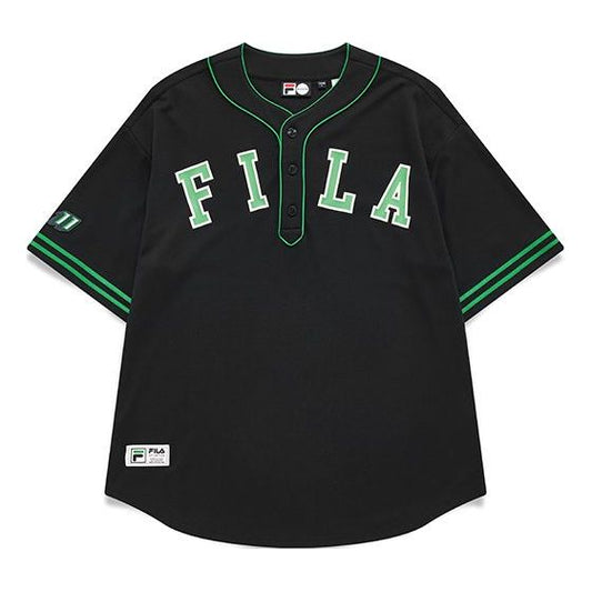 Men's FILA FUSION Contrasting Colors Logo Loose Sports Short Sleeve Black T11M132103F-BK