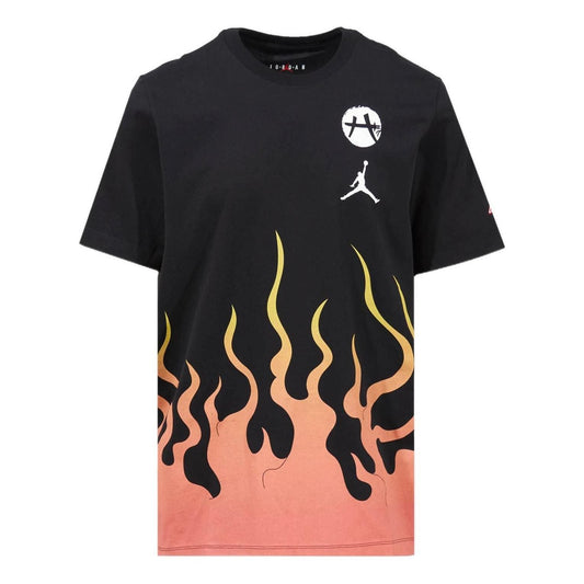 Men's Air Jordan Brand x Hachimura Rui Crossover Flame Logo Printing Short Sleeve Us Edition Black T-Shirt DV3131-010
