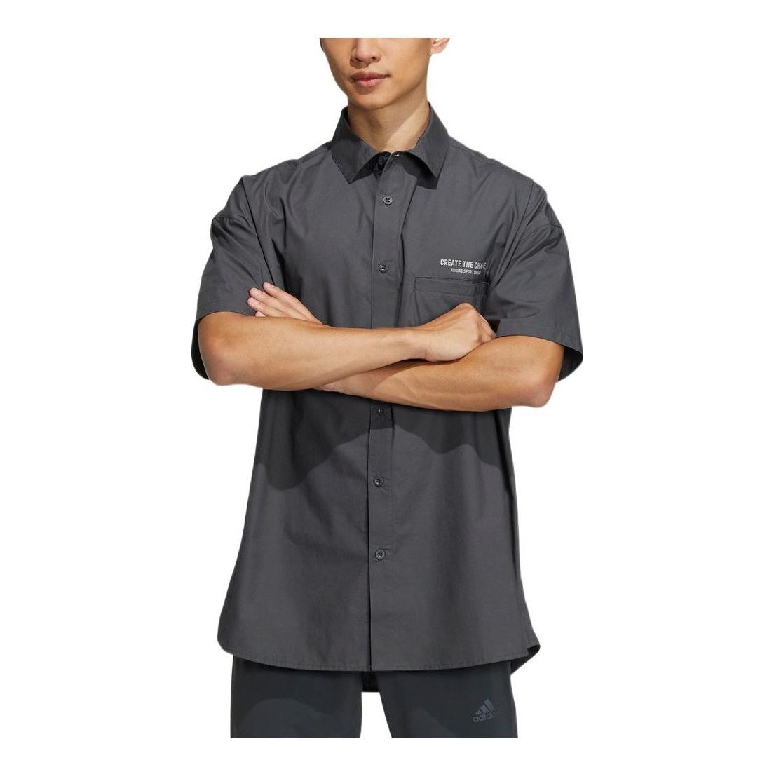 Men's adidas Back Alphabet Printing Pattern Lapel Short Sleeve Gray Shirt HZ7033