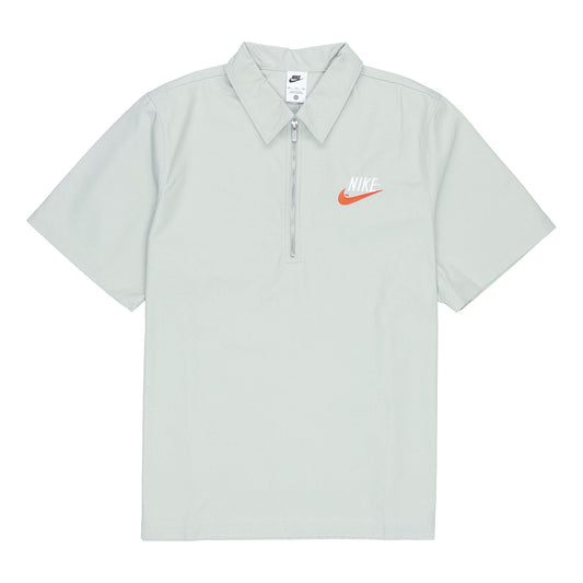 Men's Nike Half Zipper Solid Color Short Sleeve Aqua Blue Polo Shirt DM5284-017