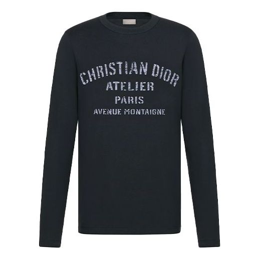 DIOR Letter Print Round Neck Long Sleeve For Men Navy 043J611A0589-C589