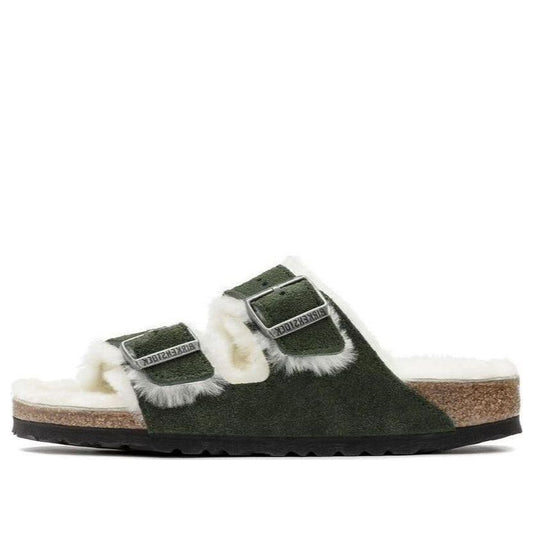 Birkenstock Arizona Shearling Sandal Suede Leather Narrow Fit 'Green' 1021102