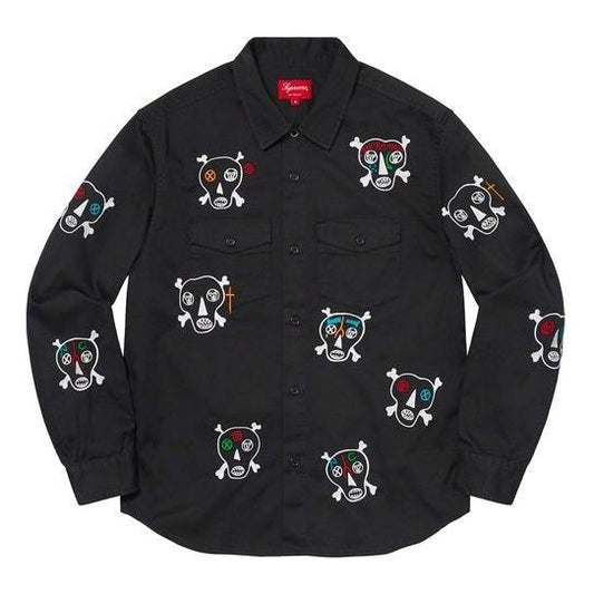 Supreme x Clayton Patterson Skulls Embroidered Work Shirt 'Black White' SUP-SS21-602