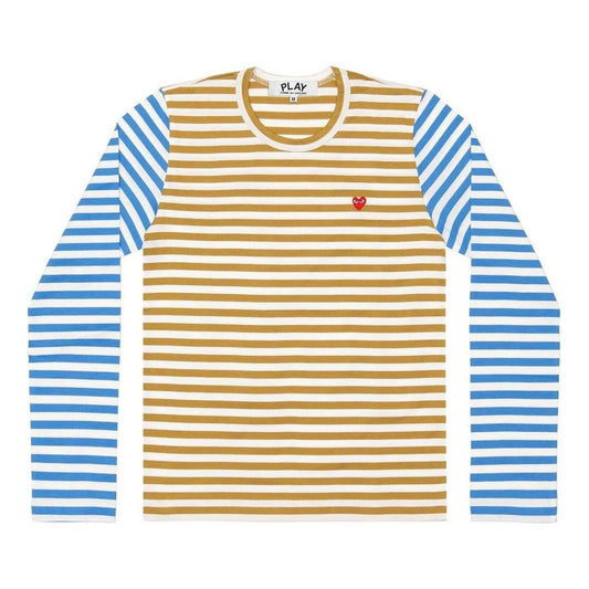 COMME des GARCONS PLAY L/S Bi-Colour Striped Small Emblem T-Shirt 'Olive Blue' AZ-T318-051-5