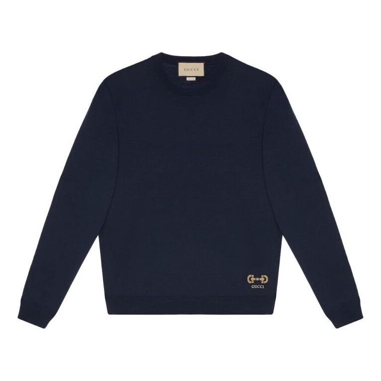 Gucci Wool Sweater With Horsebit Intarsia 'Blue' 730974-XKCOR-4011